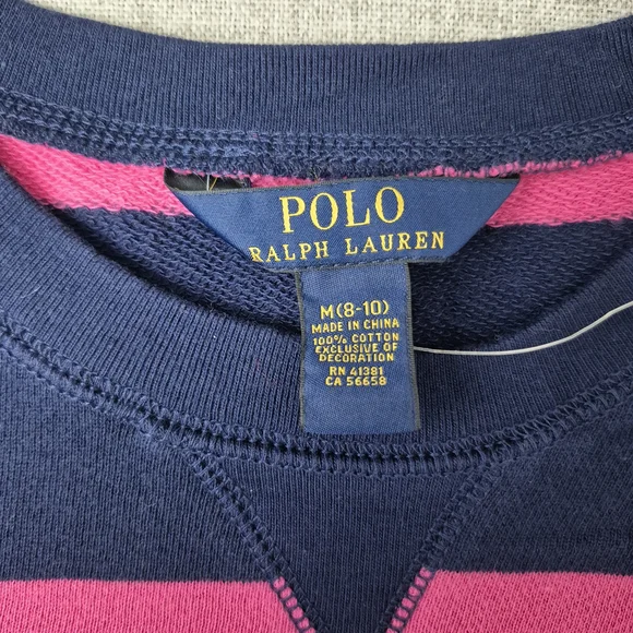 NWT Polo Ralph Lauren Striped Sweatshirt | Pink & Navy | Medium (8-10) - Picture 3 of 9